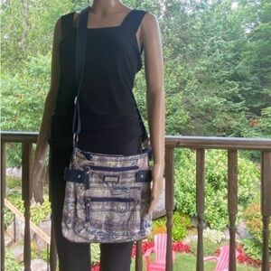 Y2K Roots Floral Blue And Beige Crossbody Bag